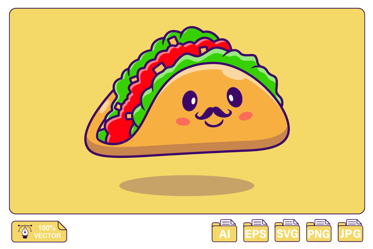 Cute Taco Mustache Mascot, a Food Illustration by Artstorystudio (Photo 1 of 3)