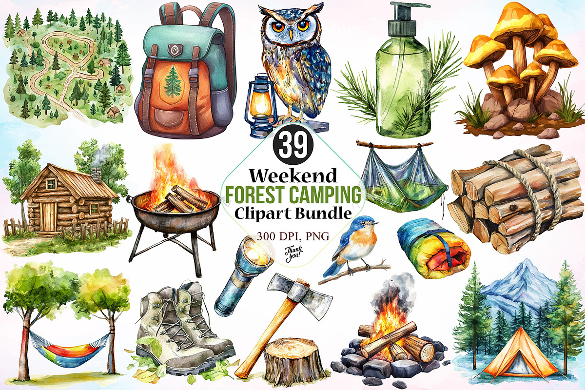 Weekend Forest Camping Clipart PNG, a Seasonal Illustration by Canvas Craft (Photo 1 of 4)