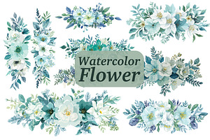 Cool Blue Watercolor Florals, an Illustration by Creativeshirt