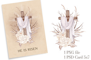 Easter Card Cross Art He Is Risen, a Card Template by PawGraphic