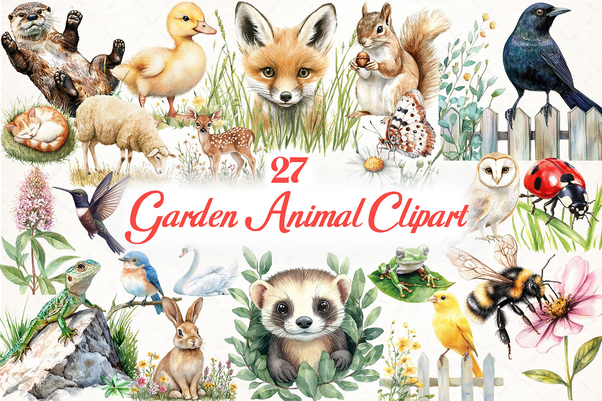 Watercolor Garden Animal Clipart, an Illustration by Libby Wishes (Photo 1 of 6)