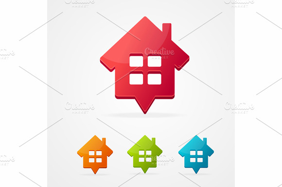 Vector Home Icon Pin Set Isolated