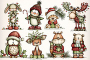 Woodland Christmas Animals Clipart, an Illustration by Dream Creation (Thumbnail 2 of 7)
