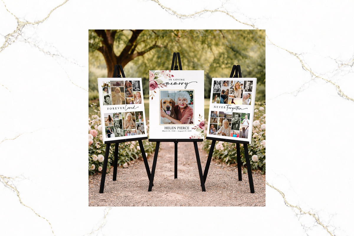 3 Panel Funeral Collage Canva FR008, a Poster Template by TyphoonStudio (Photo 1 of 9)