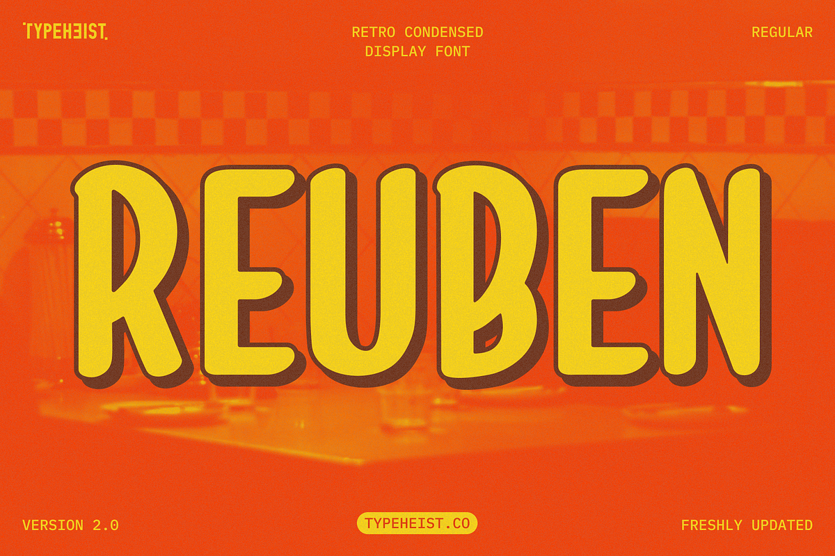 Reuben Retro Condensed Display Font, a Sans Serif Font by TYPEHEIST (Photo 1 of 8)