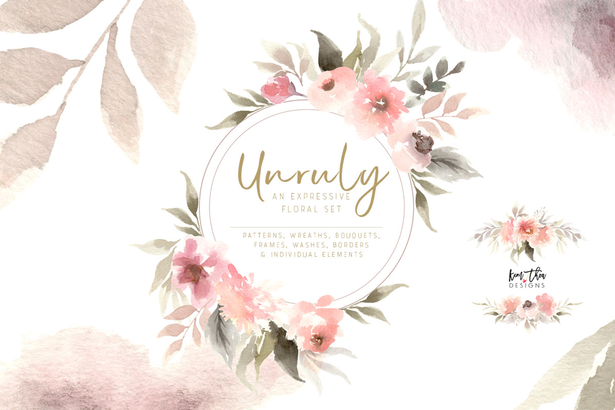 Unruly Watercolor Flowers Set, an Illustration by Kim Thoa Designs (Photo 1 of 11)