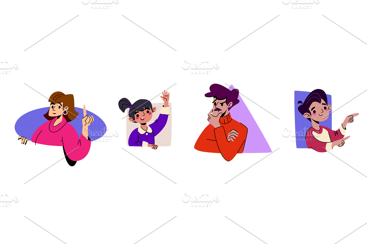 Playful cartoon characters peeking, a Person Illustration by art PVP - market