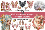 Pink & Cream Vintage Rococo Clipart, a Decorative Illustration by InkyQueenArt (Thumbnail 1 of 6)
