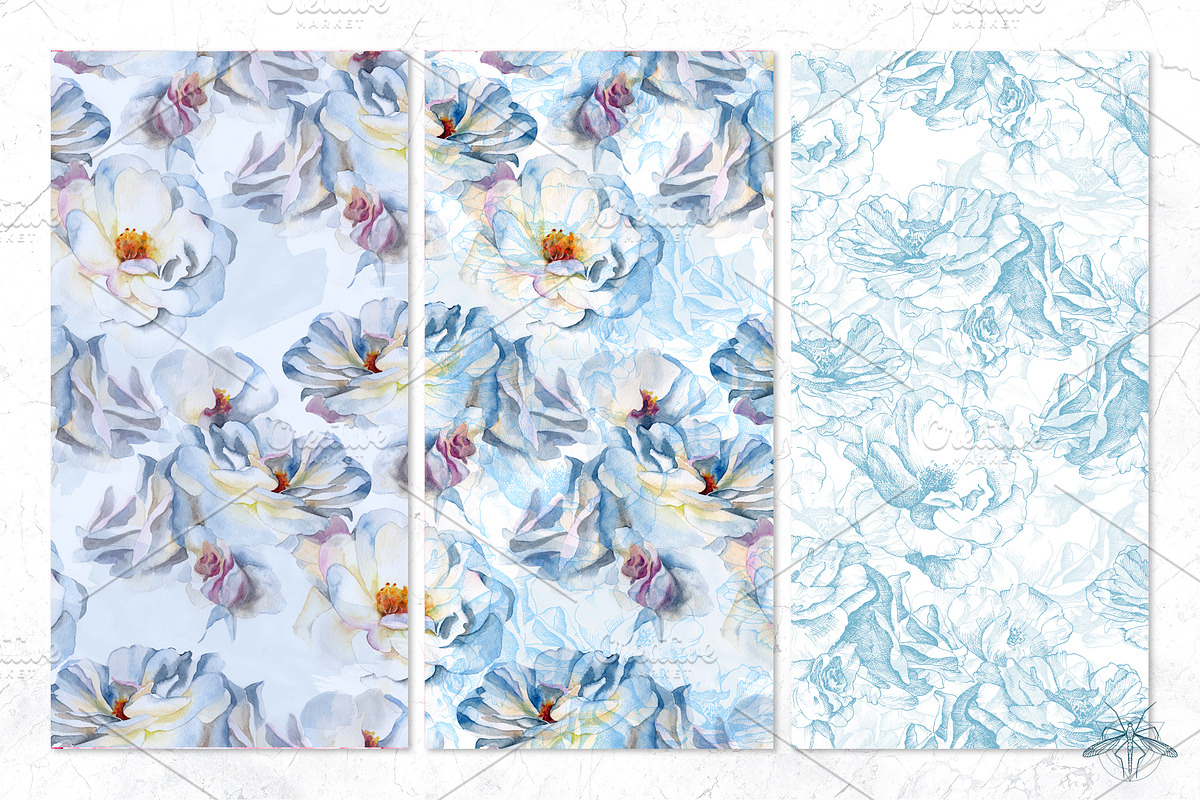 Jardin | Watercolor roses patterns, a Pattern Graphic by Tanya Vollar (Photo 6 of 11)