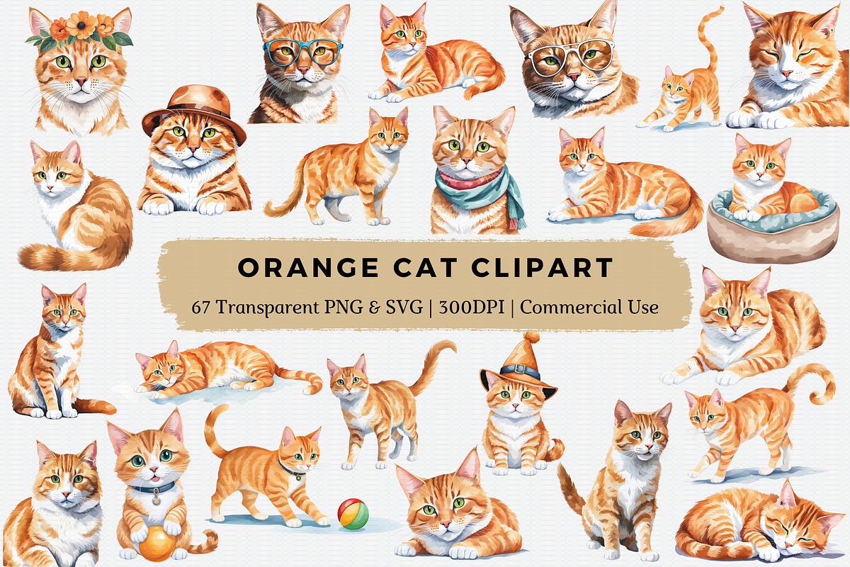 Watercolor Orange Cat Clipart, an Animal Illustration by Crafts of The Moon (Photo 1 of 4)
