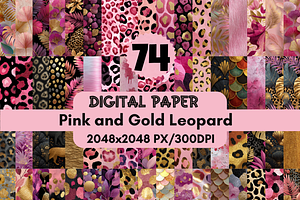 Pink and Gold Leopard Digital Paper, a Pattern Graphic by LA Design