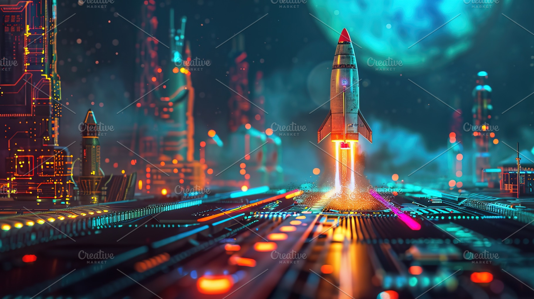 Futuristic Rocket Launch Cityscape, a Technology Photo by Ales Munt