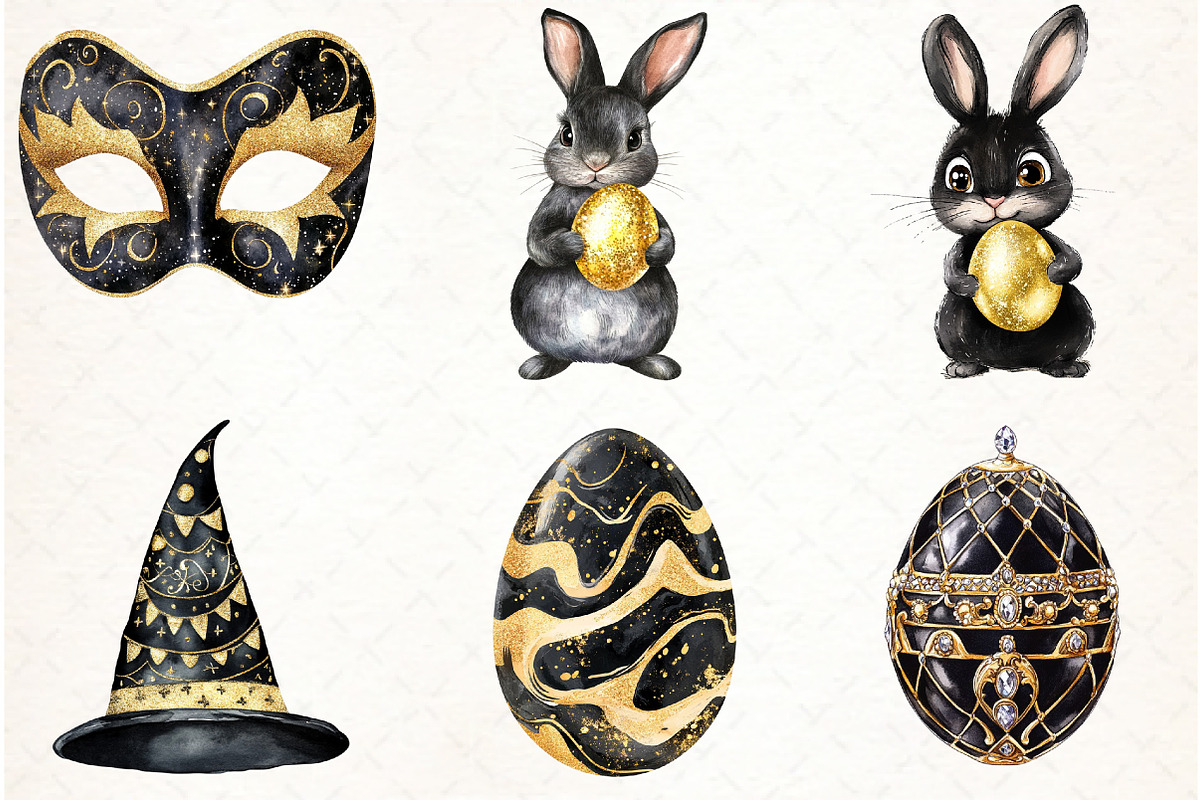 Glitter Luxury Black Easter Clipart, an Illustration by Watercolor design (Photo 3 of 4)