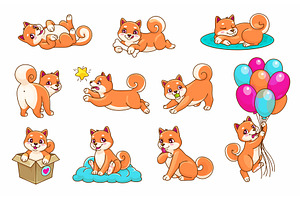Cartoon Shiba Inu dogs, an Animal Illustration by Vector Tradition