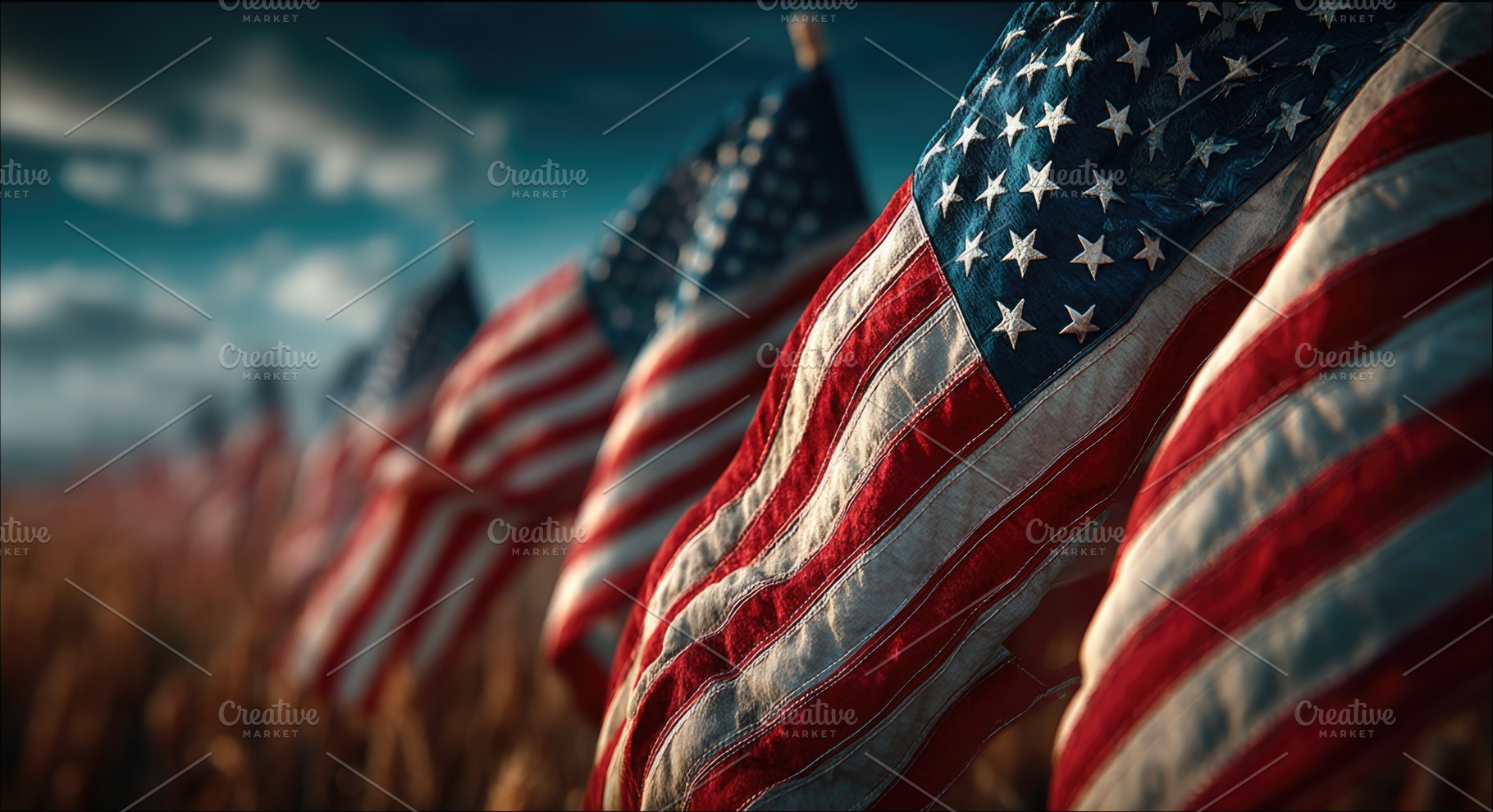 American Flags Waving in Patriotic Field for Independence Day, a Background Photo by José Manuel Gelpi