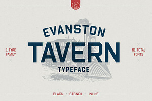 Evanston Tavern | 61 Font Family, a Sans Serif Font by Kimmy Design