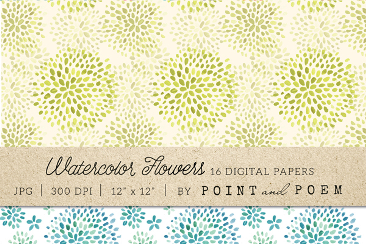 Watercolor Flowers Digital Paper preview 3