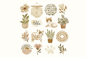 64 Cat & Houseplant Clipart