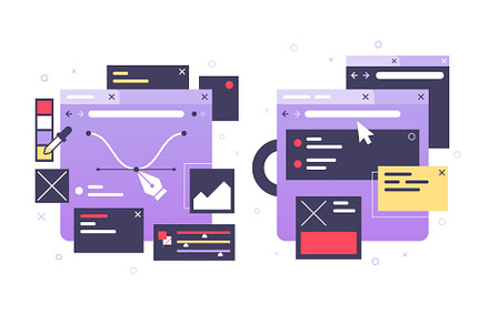 Set icons of web design, laptop
