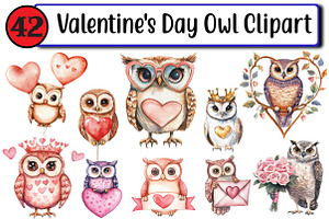 Valentine's Day Owl Clipart, an Illustration by Design Market