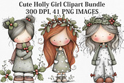 Cute Holly Girl Clipart Bundle, an Illustration by Canvas Craft (Thumbnail 1 of 7)