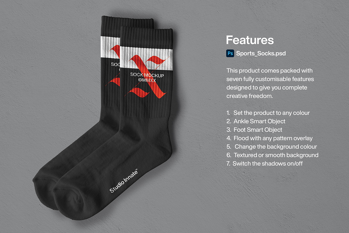 Sports Socks - Mockup, an Apparel Mockup by Studio Innate (Photo 4 of 6)