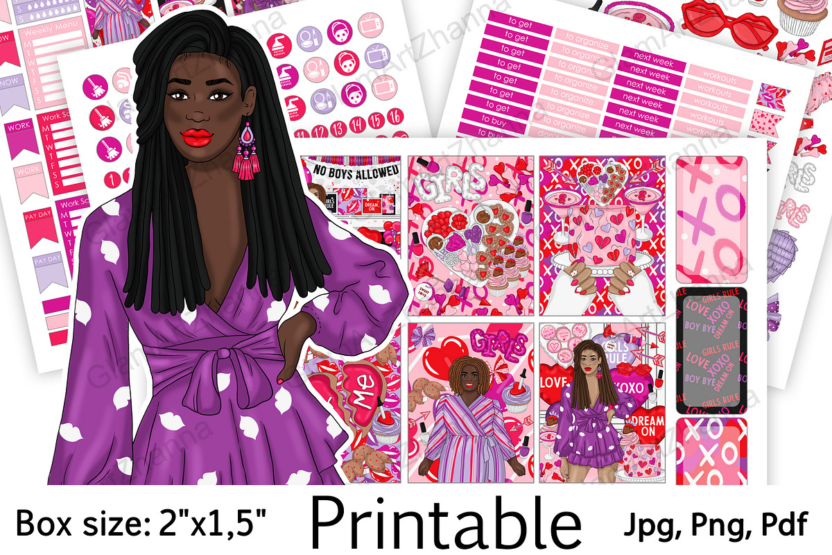 Galentines Stickers 2x1,5, a Stationery Template by GlamArtZhanna (Photo 1 of 6)