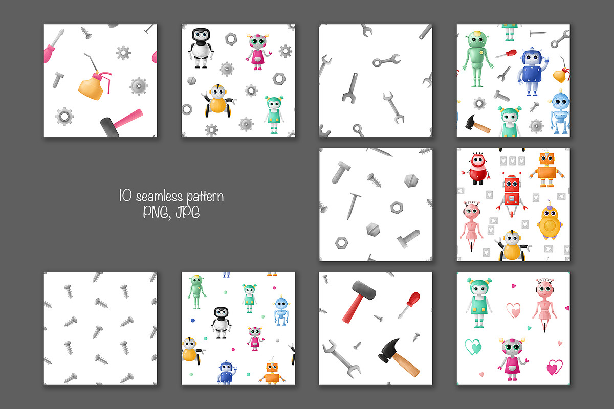 Cute robots clipart, an Object Illustration by YuNa (Photo 5 of 7)