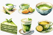 Watercolor Green Tea Clipart Bundle, an Illustration by Canvas Craft (Thumbnail 5 of 8)