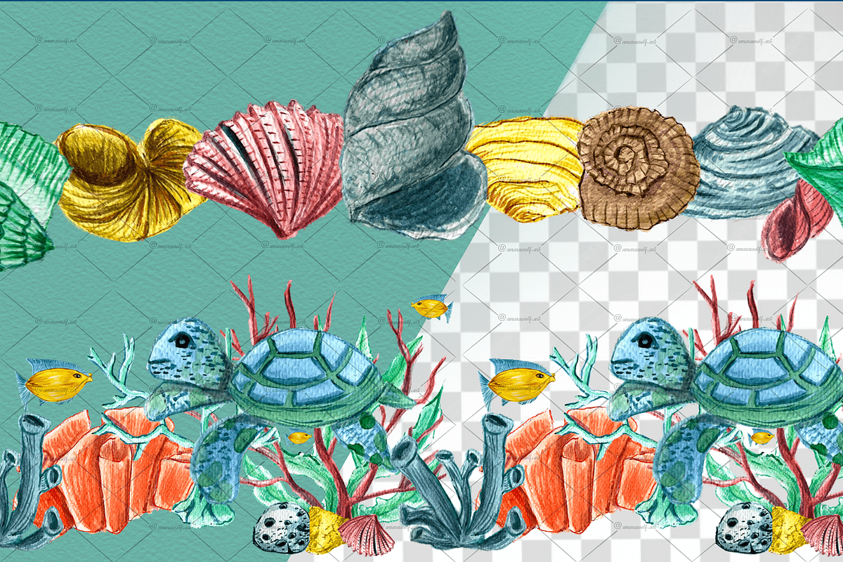 Ocean Whimsy Watercolor Wonders, an Illustration by Amarawolf's Art (Photo 5 of 18)
