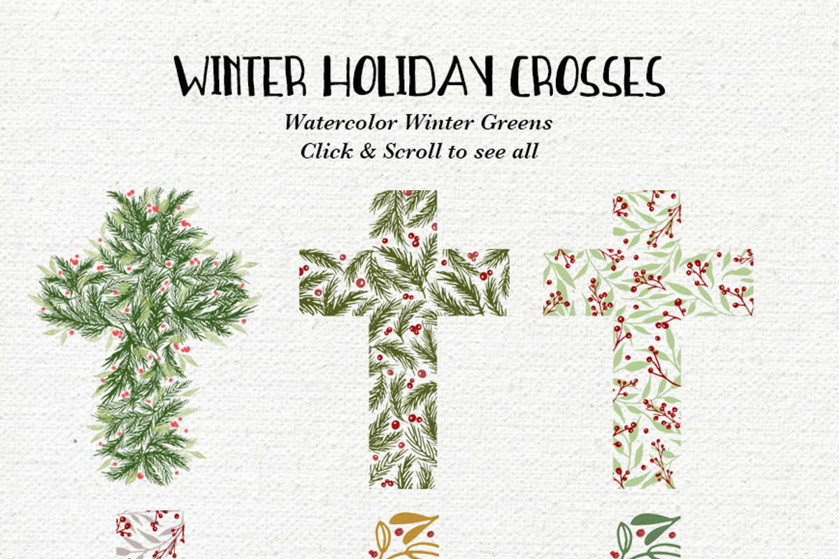 Watercolor Holiday Christmas Crosses, an Illustration by La Bella Rue (Photo 2 of 4)