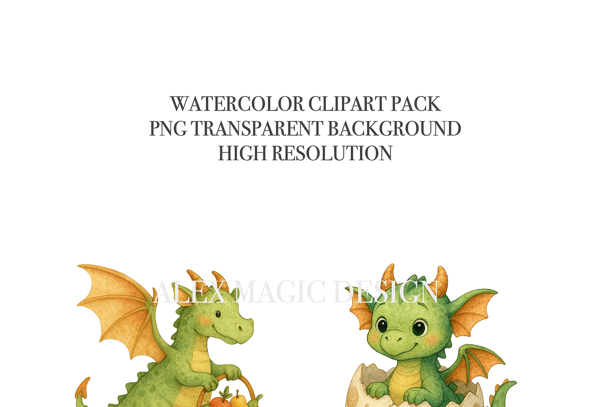 Cute Baby Dragon Clipart Set, a Decorative Illustration by Pati Charm Studio (Photo 5 of 8)
