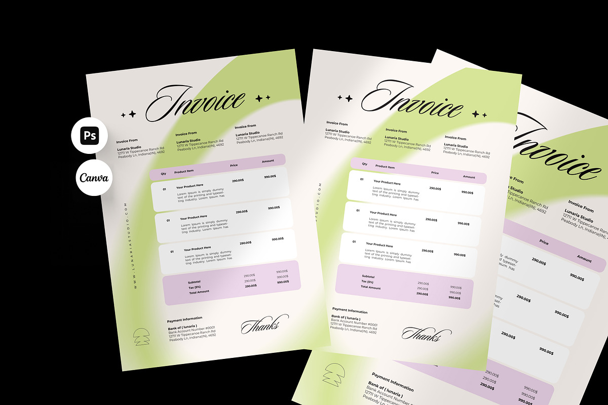 Elegant Business Invoice Template, a Print Template by Lunaria (Photo 1 of 4)