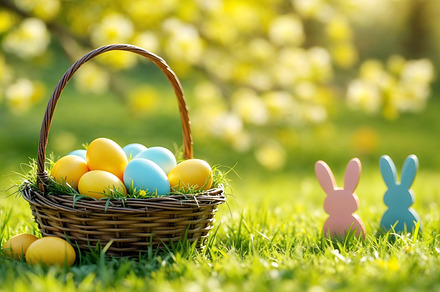 Colored or decorated Easter eggs, a Holiday Photo by Volff