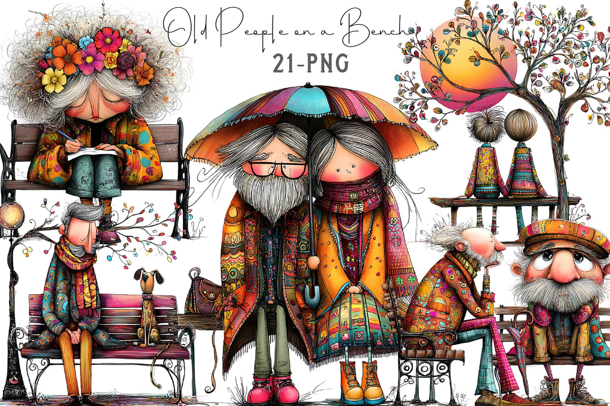 Old People on a Bench PNG, an Illustration by Libby Wishes (Photo 1 of 6)