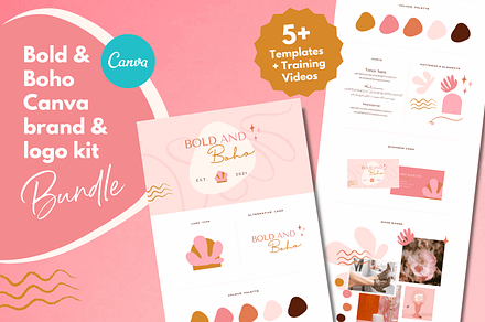 Boho logo design, Canva Branding Kit