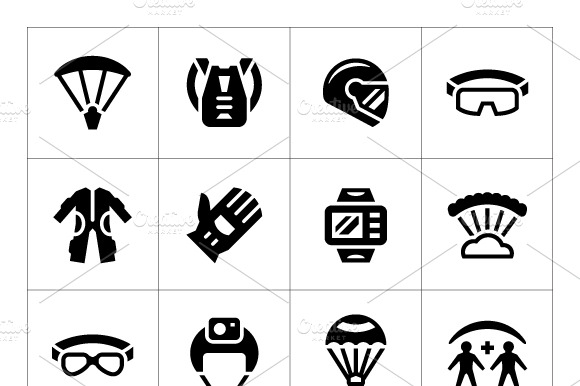 Set Icons Of Parachute