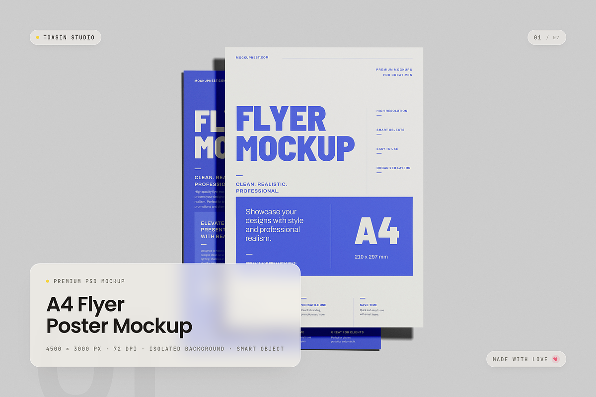 A4 Flyer Poster Mockup, an Advertising Mockup by Toasin Studio (Photo 1 of 7)