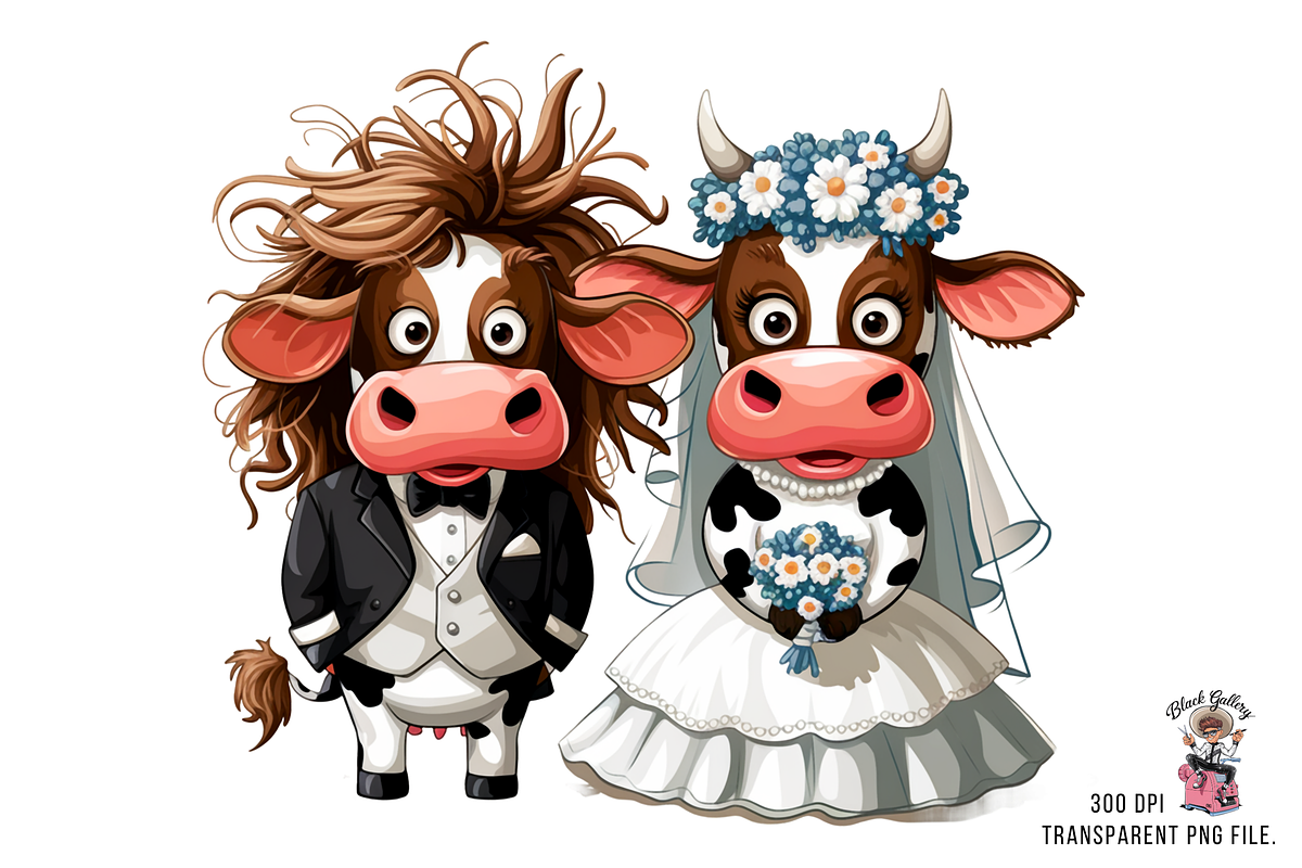 Cow Wedding Couple PNG Bundle, a Graphic by Clipart Bloom (Photo 5 of 15)