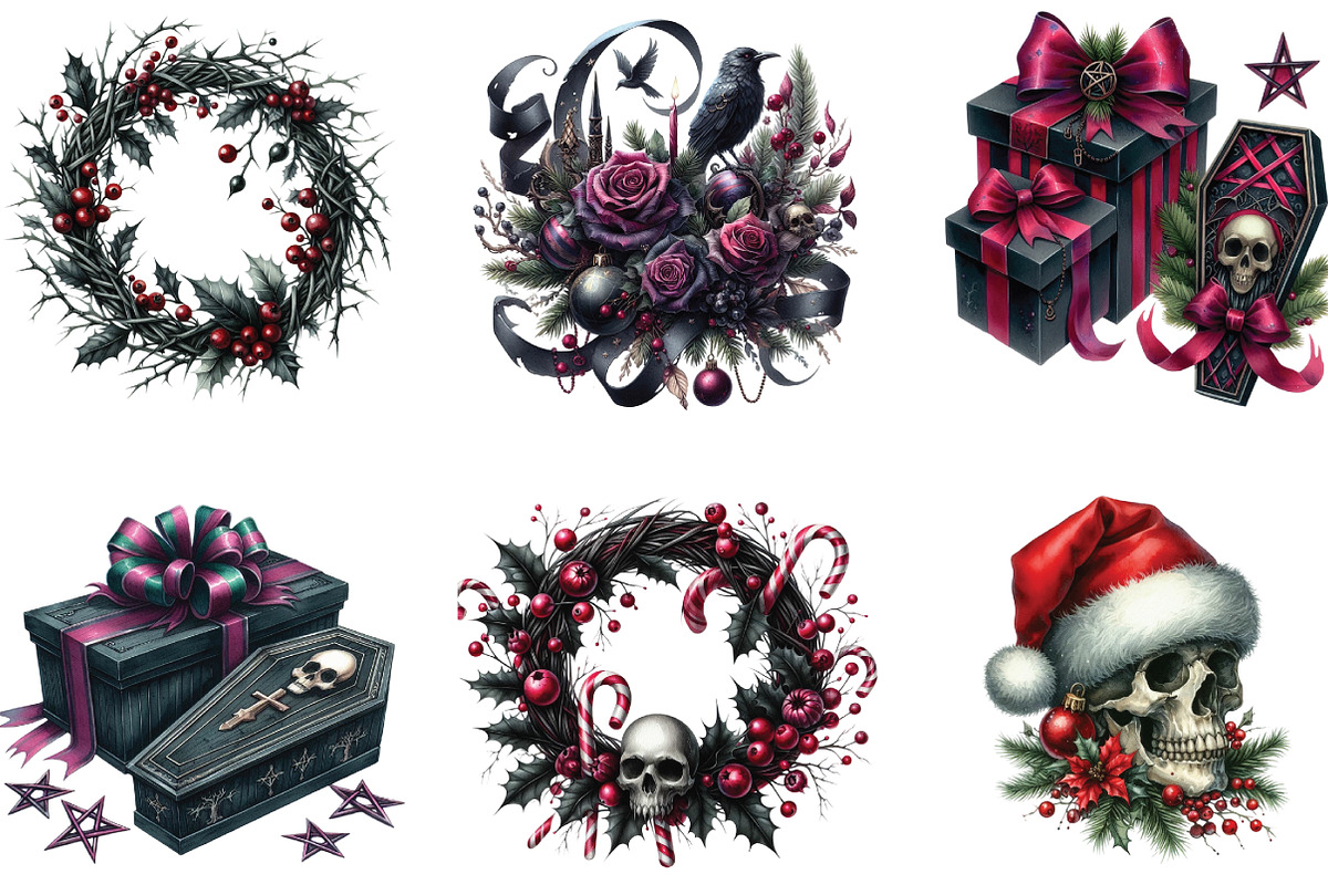 Gothic Christmas Watercolor Clipart, an Illustration by CraftArtStudio (Photo 2 of 6)