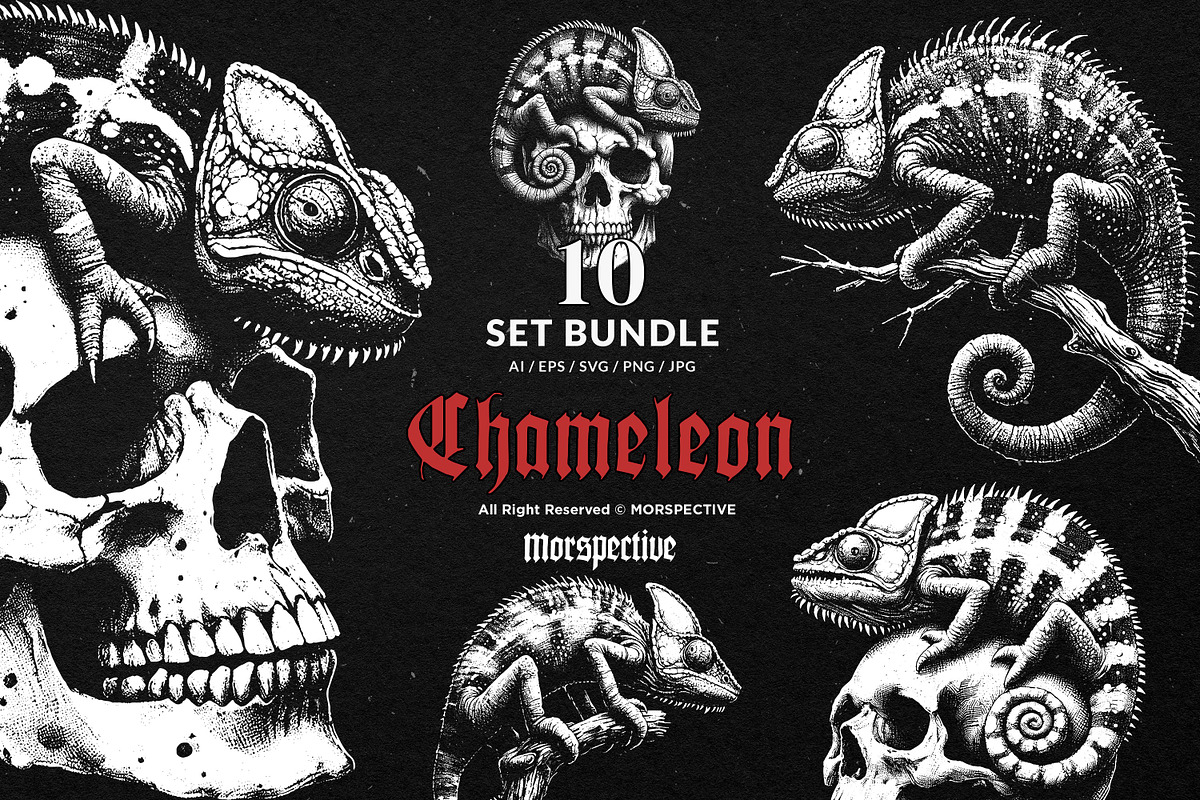 10 Bundle Dark Art Chameleon Lizard, an Illustration by Morspective (Photo 1 of 7)