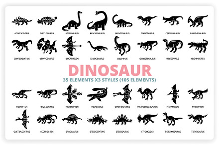 38 Dinosaur Elements x3 Styles