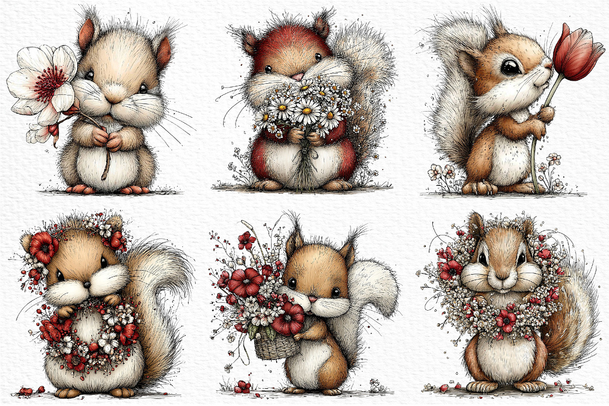 Whimsical Spring Squirrel Clipart, an Illustration by Craft Nest (Photo 5 of 11)