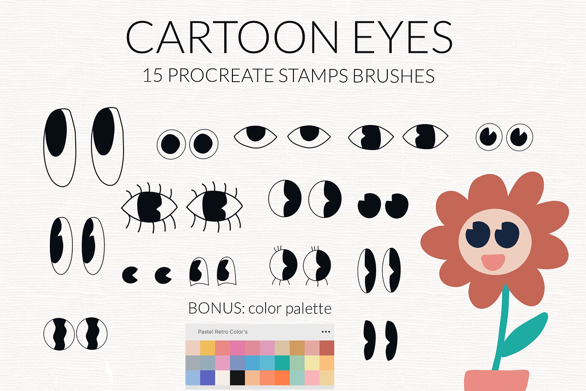 Cartoon eyes Procreate stamp brushes, a Brush Add-On by Let's Art (Photo 2 of 2)