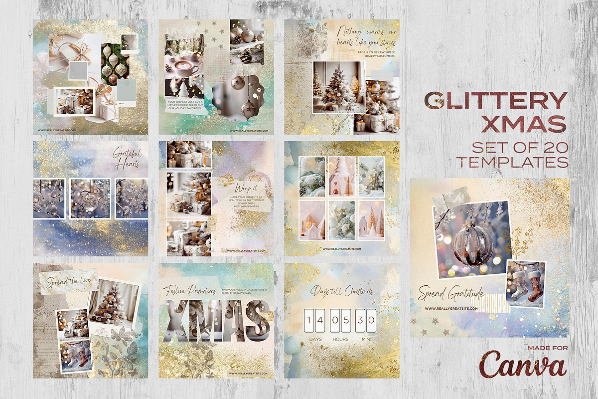 GlitteryXmas Instagram Canva templates preview 3