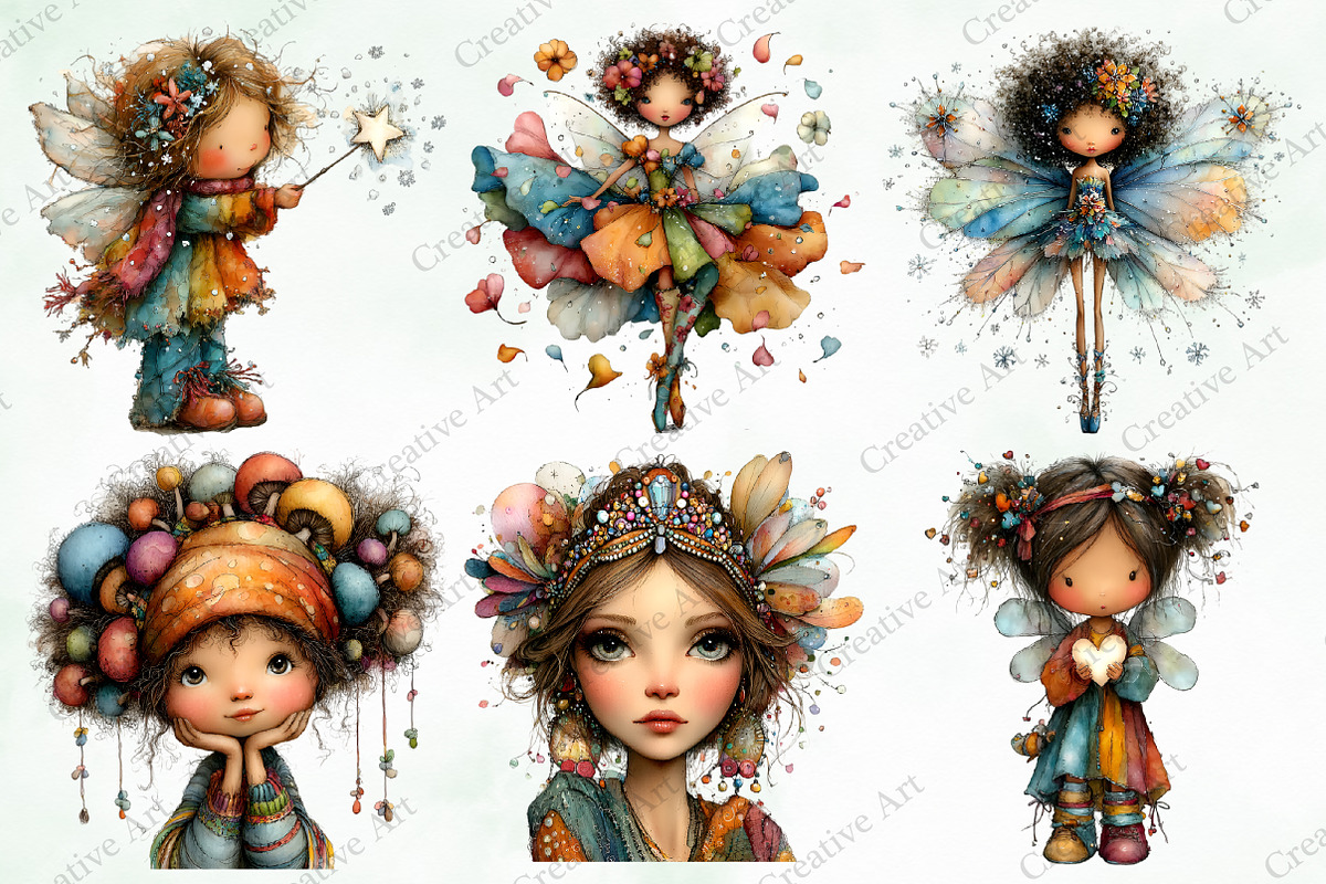 Watercolor Whimsical Fairy Clipart, an Illustration by Creative Art (Photo 3 of 11)