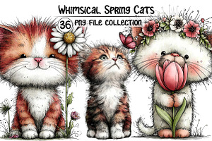 Whimsical Spring Cats Clipart, an Illustration by Dream Creation