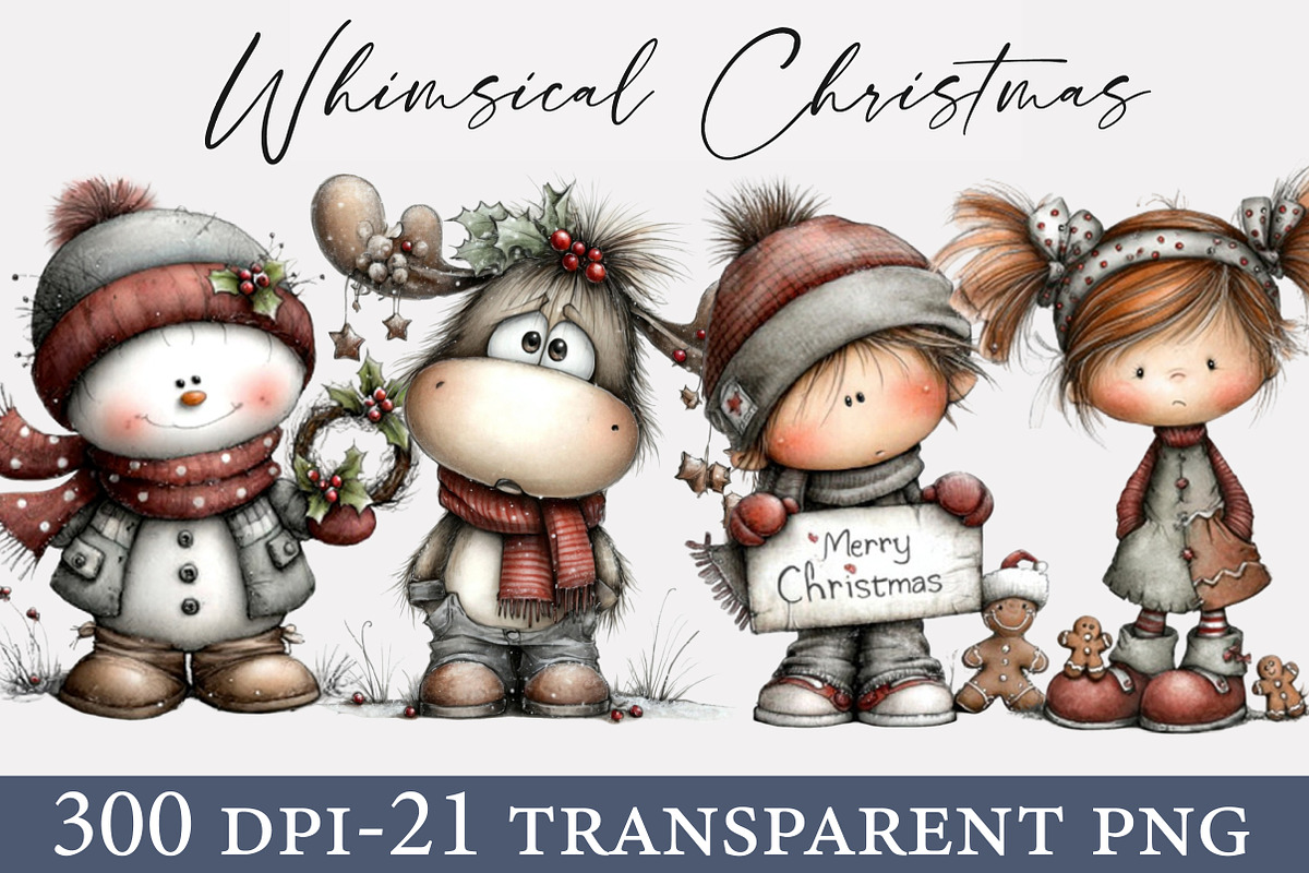 Whimsical Christmas Clipart Bundle, an Illustration by Designworld (Photo 1 of 6)