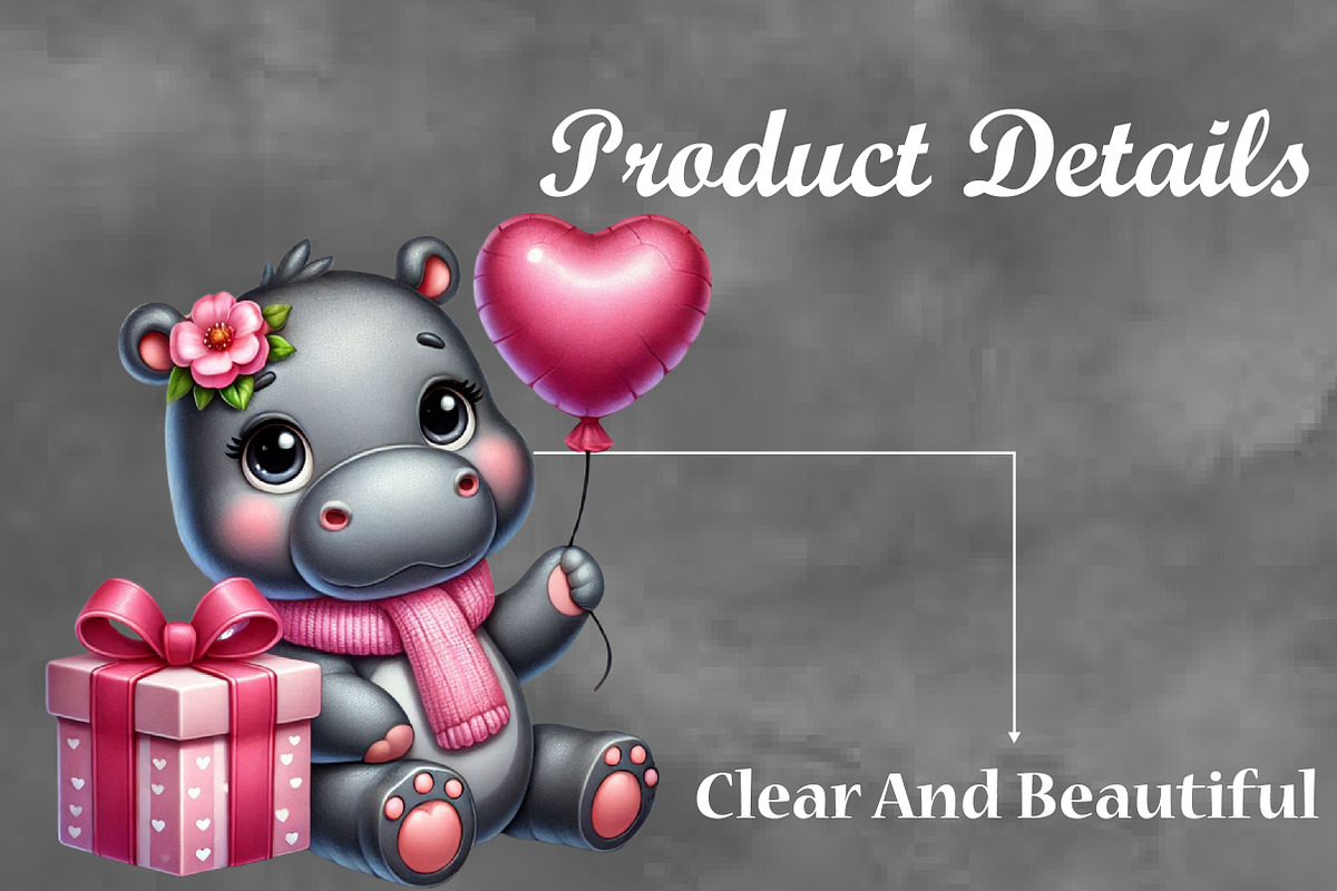 Valentine Cute Hippopotamus Clipart, a Seasonal Illustration by Craft Nest (Photo 3 of 5)