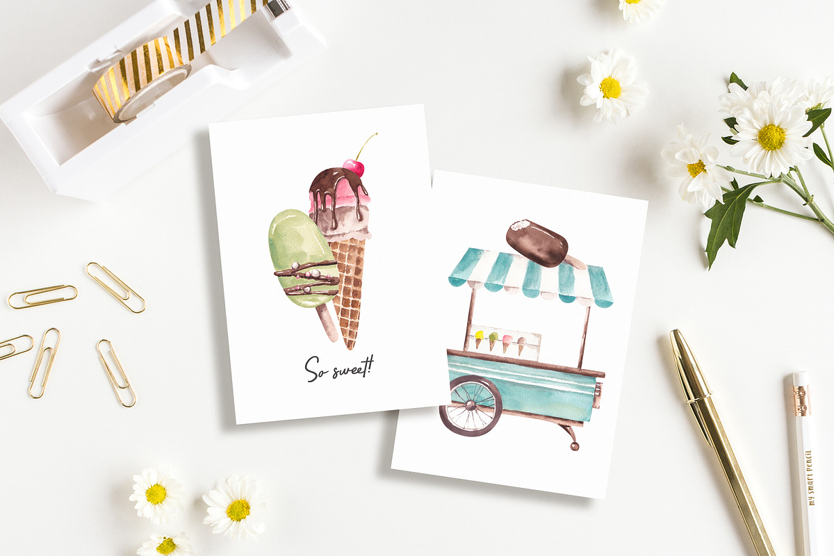 Watercolor Ice Cream Collection, a Food Illustration by YuliyaArtGarden (Photo 3 of 11)